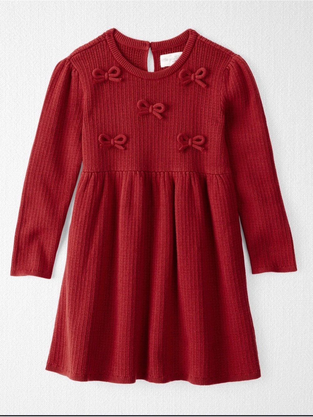 Girls' Red Long-Sleeve Knit Dress with Bow Accents